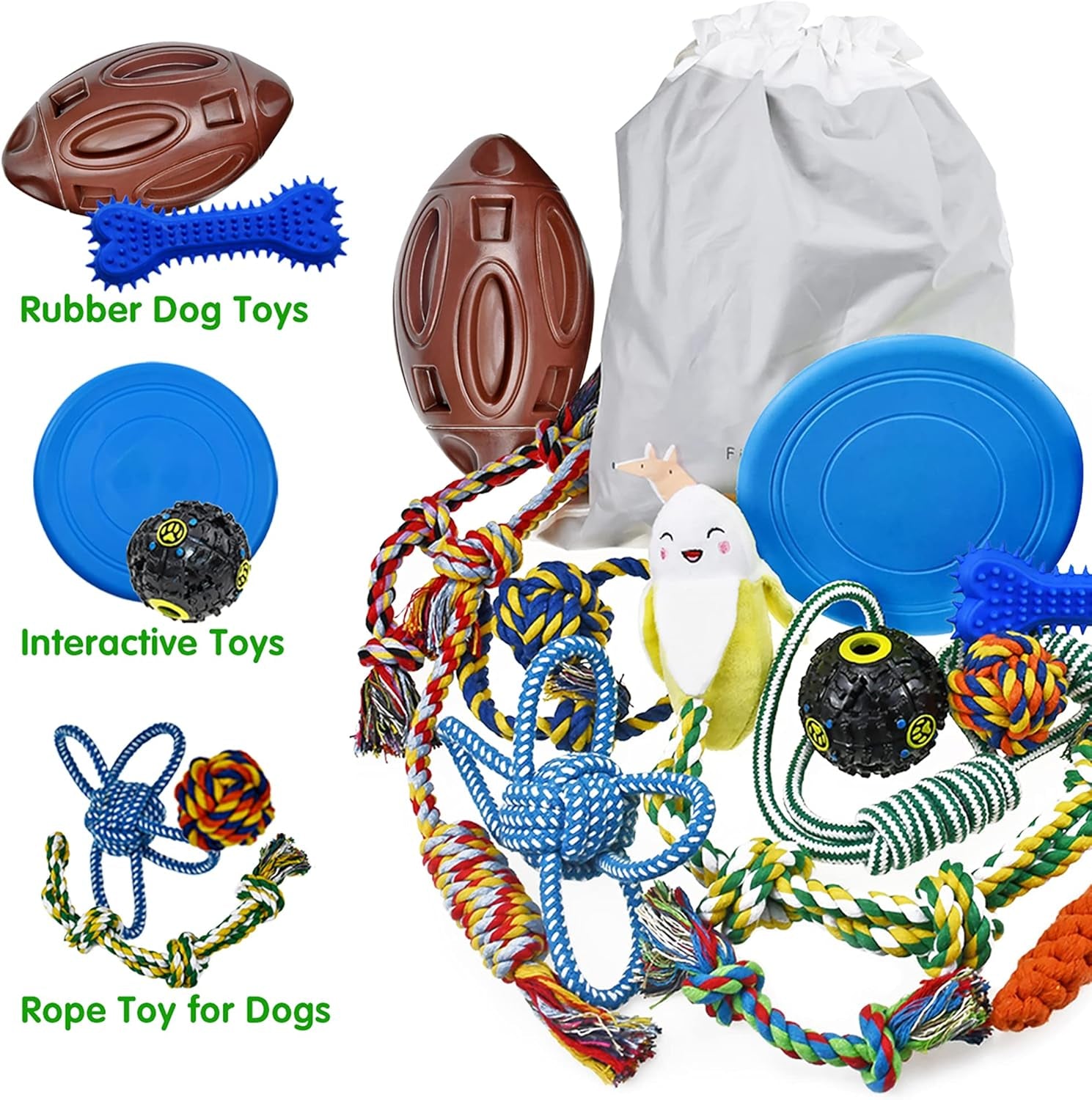 16-Pack Interactive Dog Toy Set – Chew, Tug, Fetch & Treat Dispensing Toys for Small & Medium Dogs 🐶🎾.