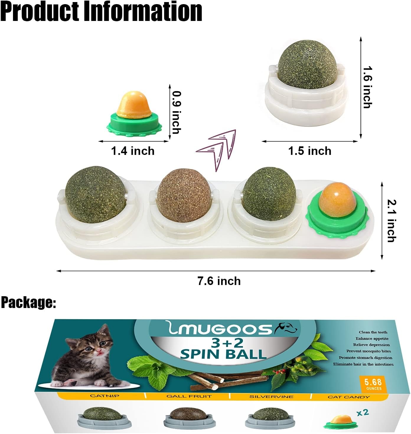 LMUGOOS Rotating Catnip Ball – 100% Natural Catnip & Silvervine Treats for Indoor Cats 🐱🌿.