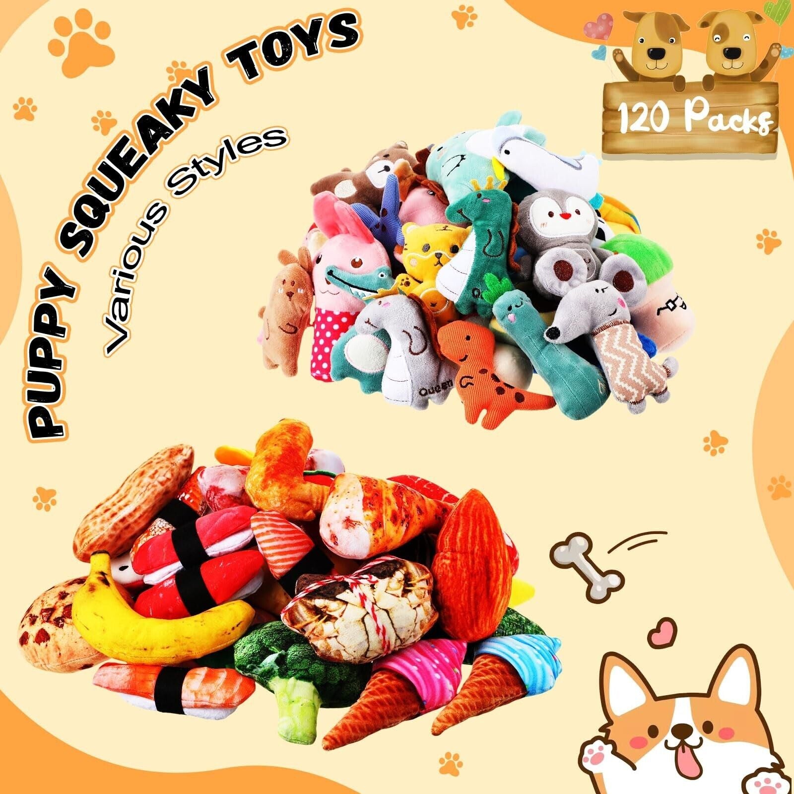 Libima 120-Pack Squeaky Plush Dog Toys – Bulk Assortment for Small & Medium Breeds 🐶🎾.