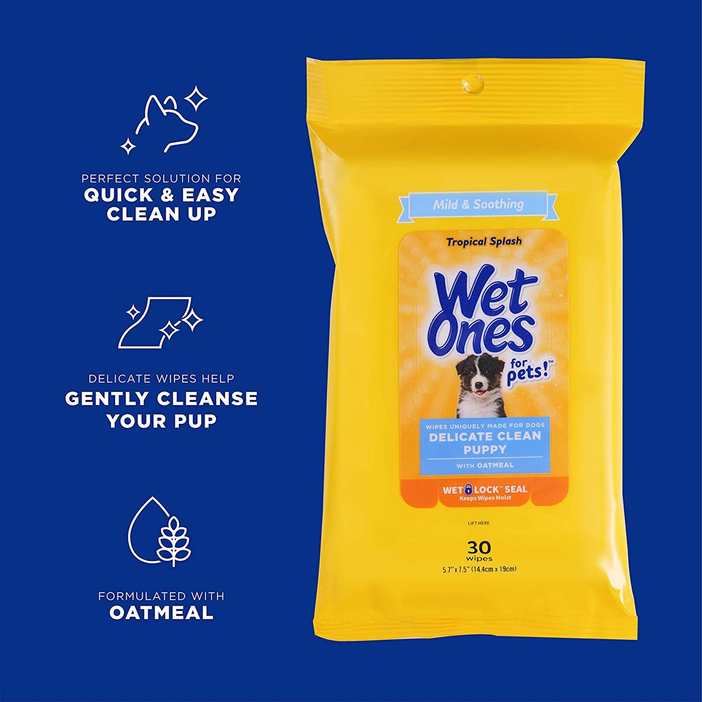 Mild & Soothing Puppy Grooming Wipes in Tropical Splash Scent.