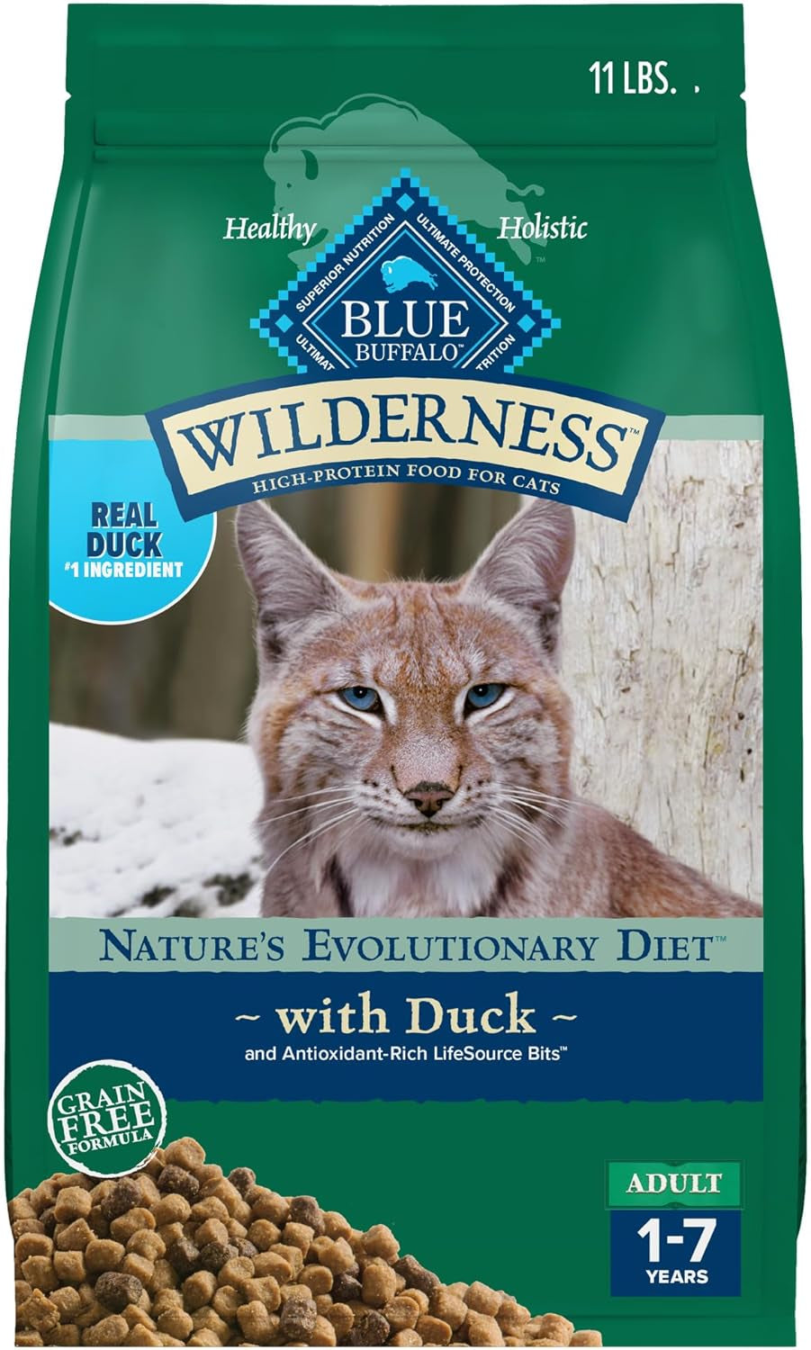 Blue Buffalo Wilderness Duck Supports Health and Wellness High-Protein & Grain-Free Healthy Adult Dry Cat Food 11 Lbs..