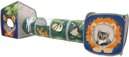 Jungle Cat Cube Combo, Collapsible Cat Cube, Cat Bed, Tunnel, Cat Toy