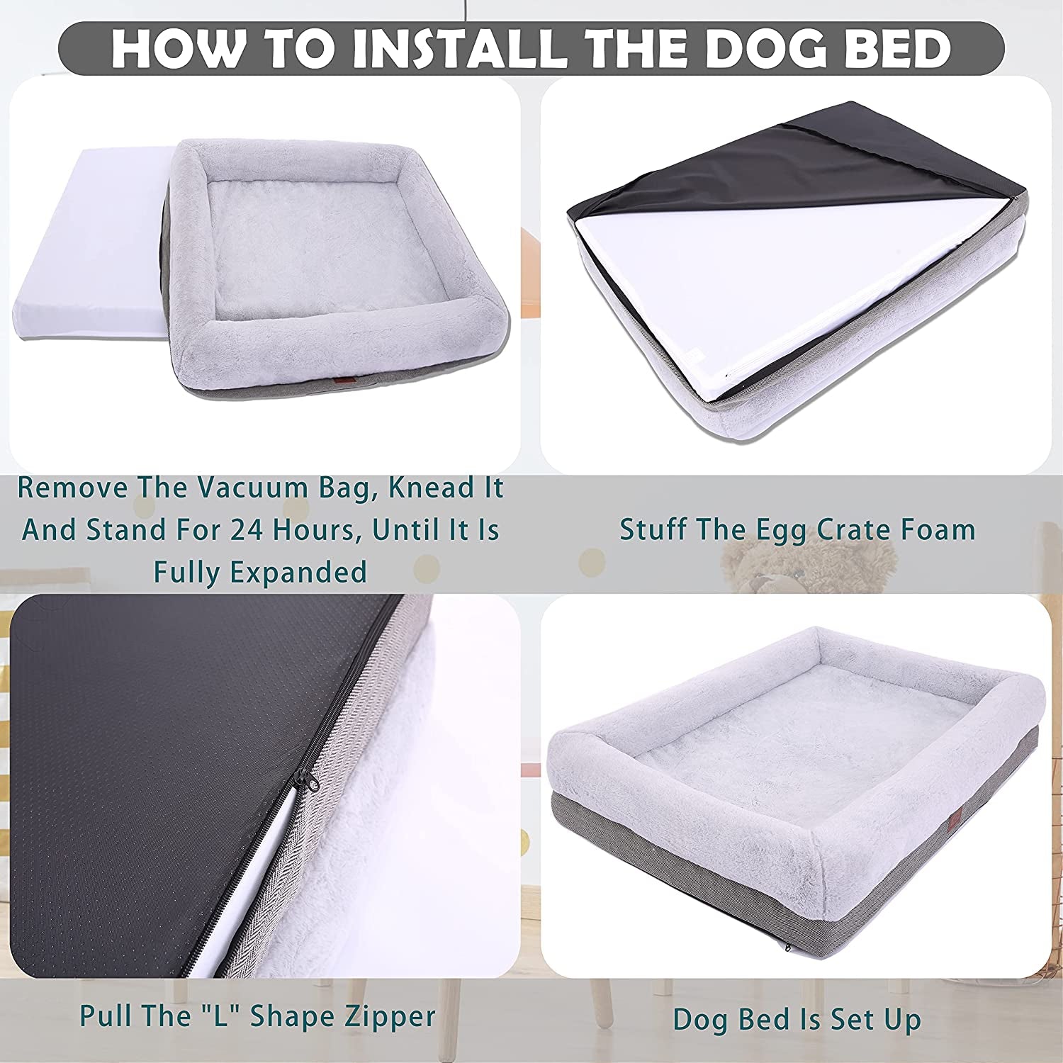 Orthopedic Dog Bed for Medium Dogs, Bolster Sides Dog Sofa Bed with Removable Washable Cover & Non-Skid Bottom, Soft Pet Bed with Egg Foam Dog Couch for Sleeping, 31 X 25 Inch, Gray