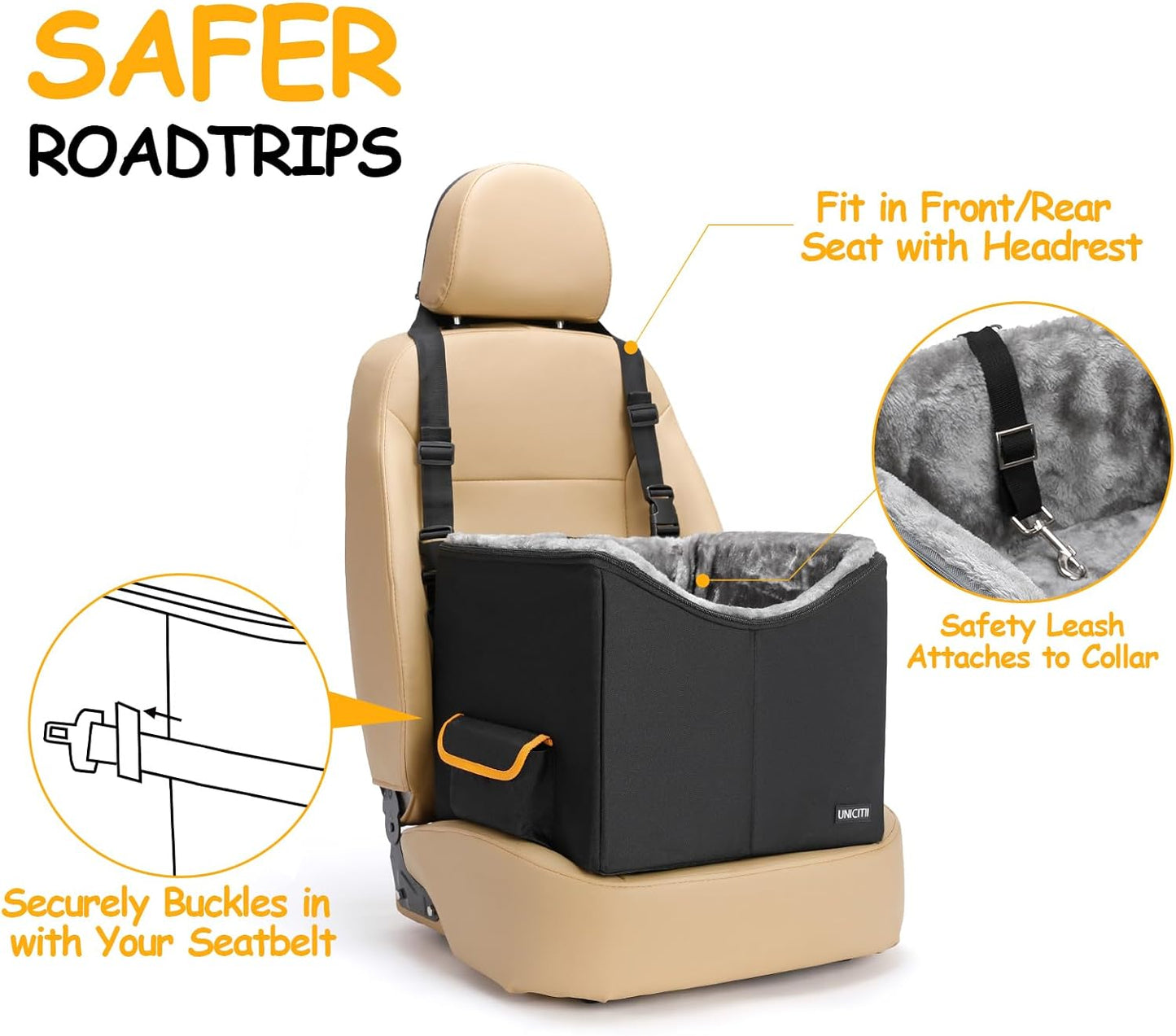 UNICITII Elevated Dog Booster Car Seat – Safe, Comfortable & Secure Travel for Small Dogs & Cats 🚗🐶.