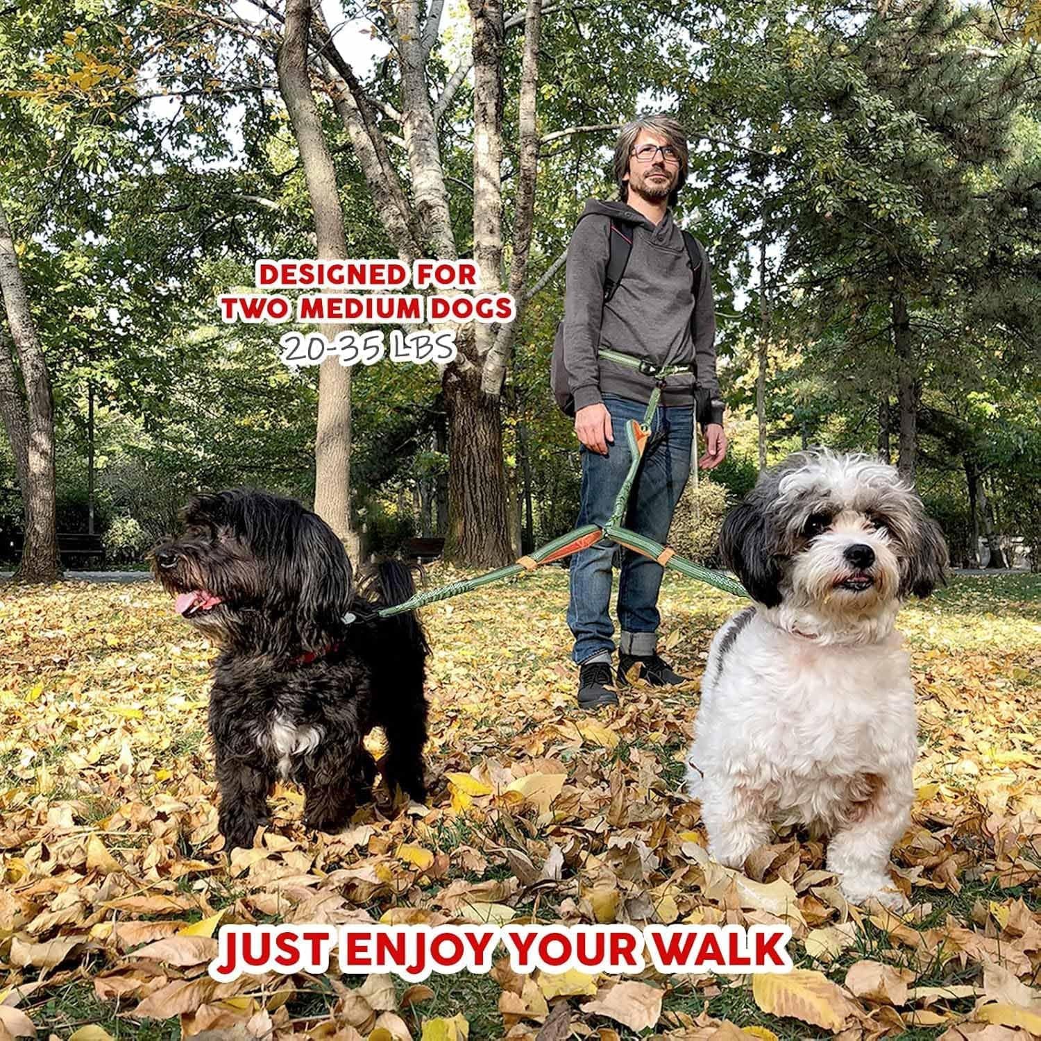 Hands-Free Dual Dog Leash – Tangle-Free, Shock-Absorbing & Perfect for Walking Two Dogs 🐶🐾.