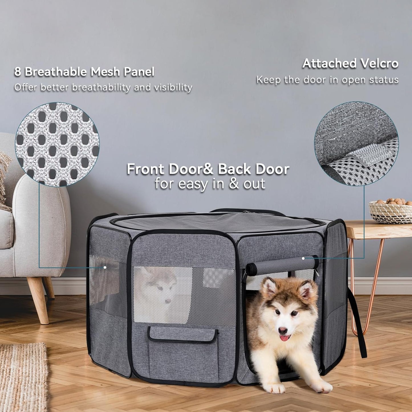 Portable Dog Playpen 36" Portable Pet Play Pens for Small Medium Dogs, Cat Playpen Indoor/Outdoor with Carring Case, Removable Zipper Top and Bottom,Medium (36"X36"X21")