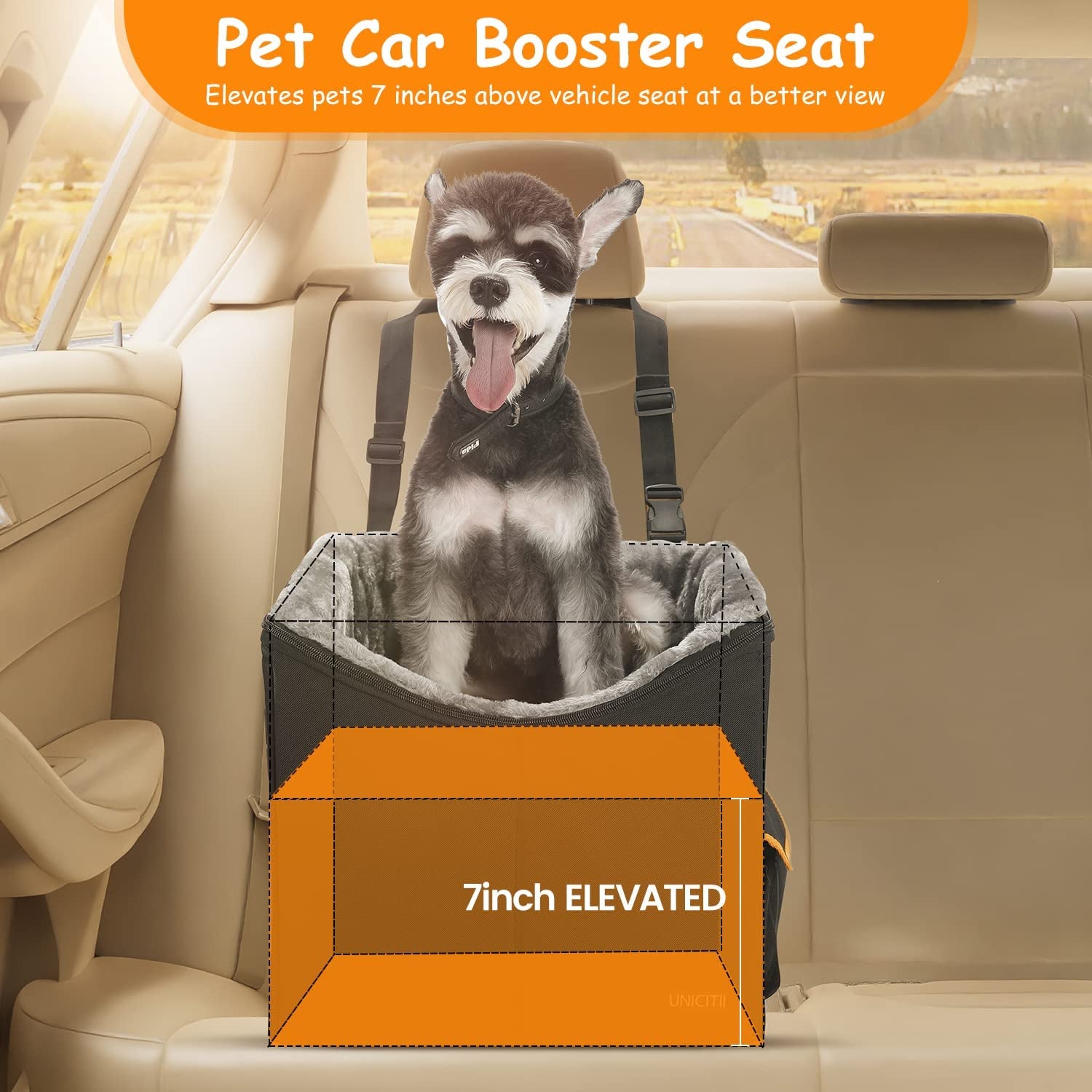 UNICITII Elevated Dog Booster Car Seat – Safe, Comfortable & Secure Travel for Small Dogs & Cats 🚗🐶.