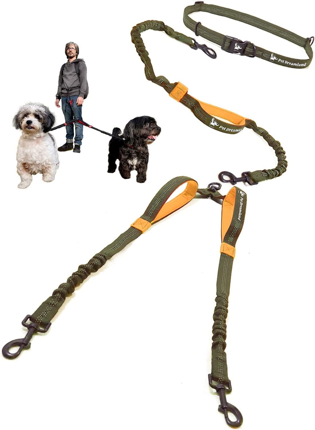 Hands-Free Dual Dog Leash – Tangle-Free, Shock-Absorbing & Perfect for Walking Two Dogs 🐶🐾.