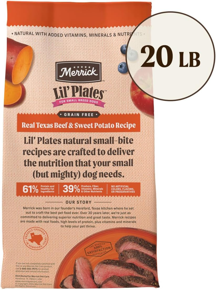 Lil’ Plates Premium Grain Free Dry Dog Food for Small Dogs, Real Texas Beef and Sweet Potato Kibble - 20.0 Lb. Bag.