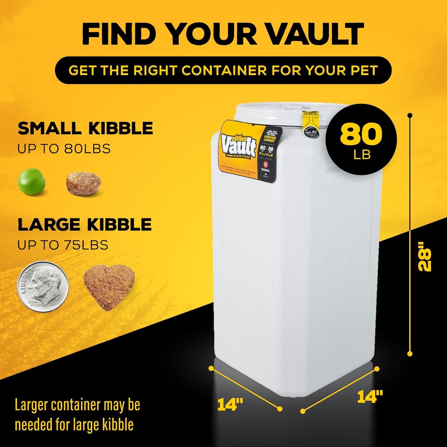 Vittles Vault Airtight Dog Food Storage Container - Fits up to 80 Pounds of Dry Pet Food - Perfect for Large Breeds and Livestock - Bpa-Free Plastic - Made in the USA - 14" L X 28" H