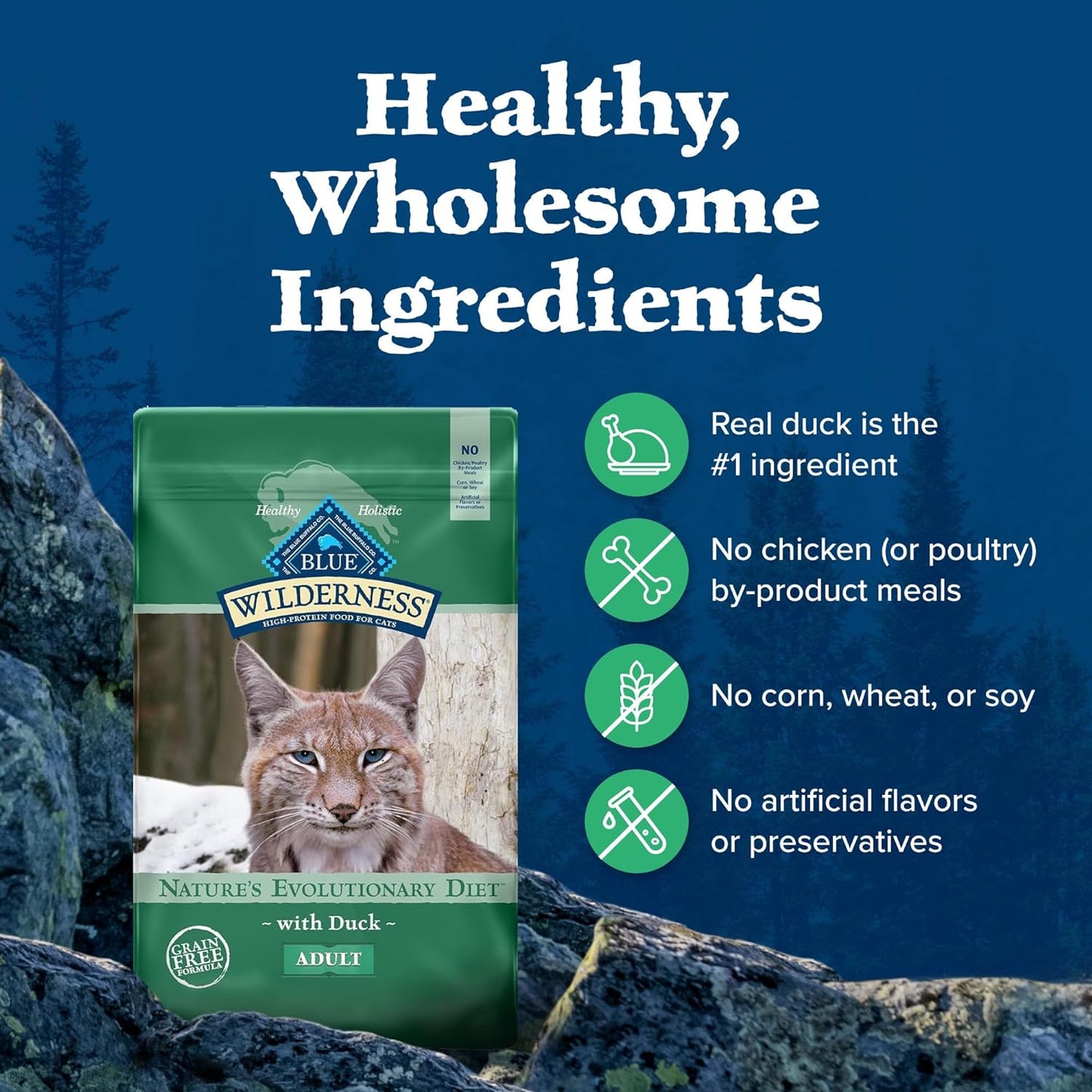 Blue Buffalo Wilderness Duck Supports Health and Wellness High-Protein & Grain-Free Healthy Adult Dry Cat Food 11 Lbs..