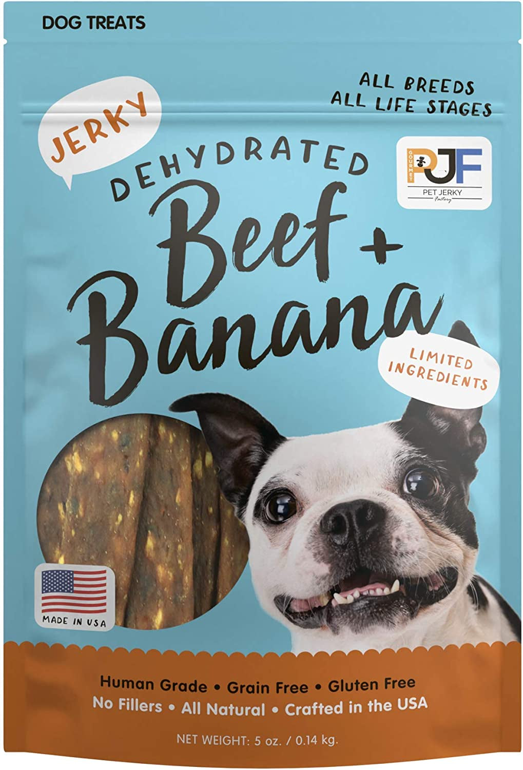 Premium Beef and Banana 5 Oz. Dog Jerky Treats | 100% Human Grade | USA Made | High Protein | Grain Free | Limited Ingredients | No Filler | BHA-BHT Free | Soft-Tender.