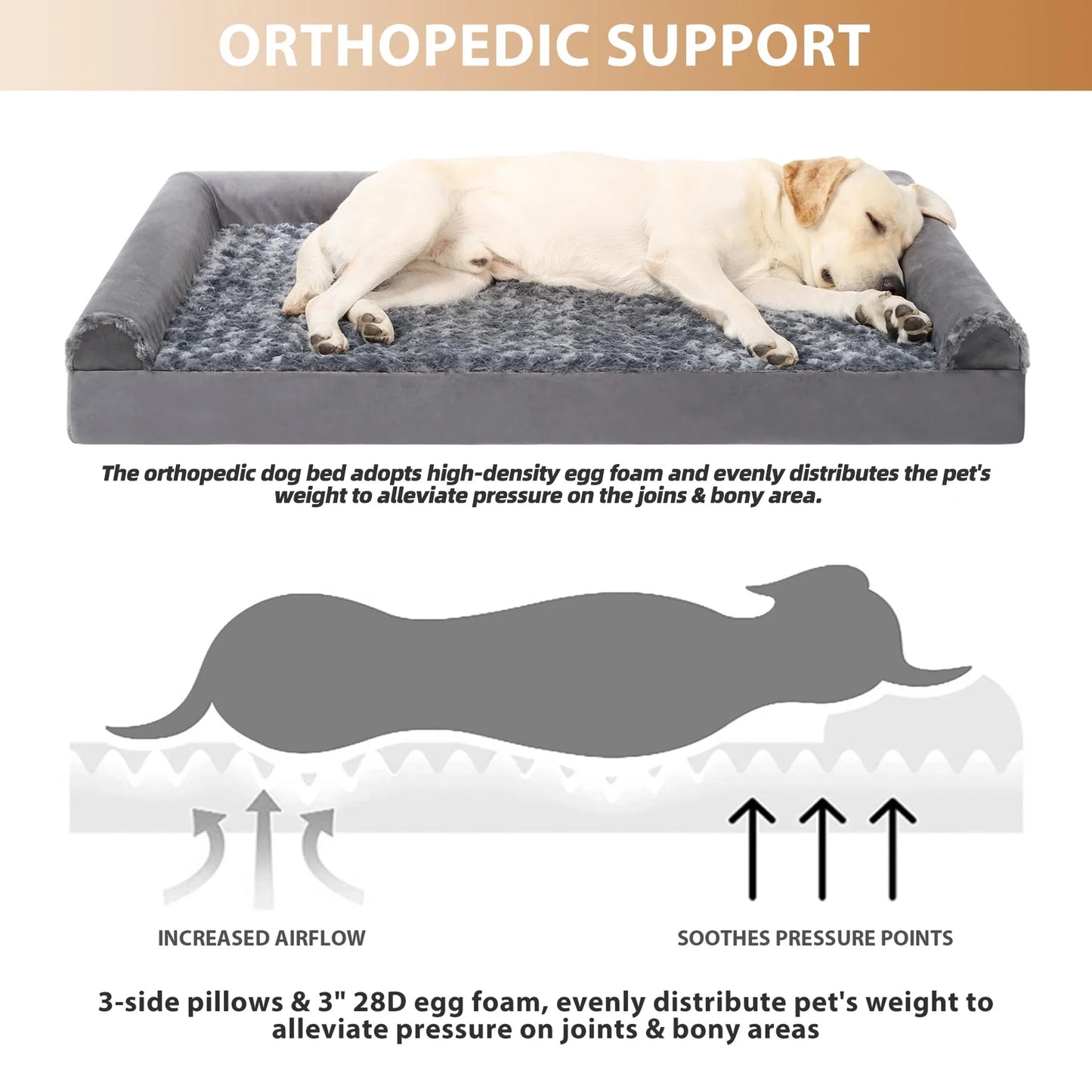 Orthopedic Headrest Dog Bed, 29" Waterproof Washable Cover Dog Beds with Memory Foam