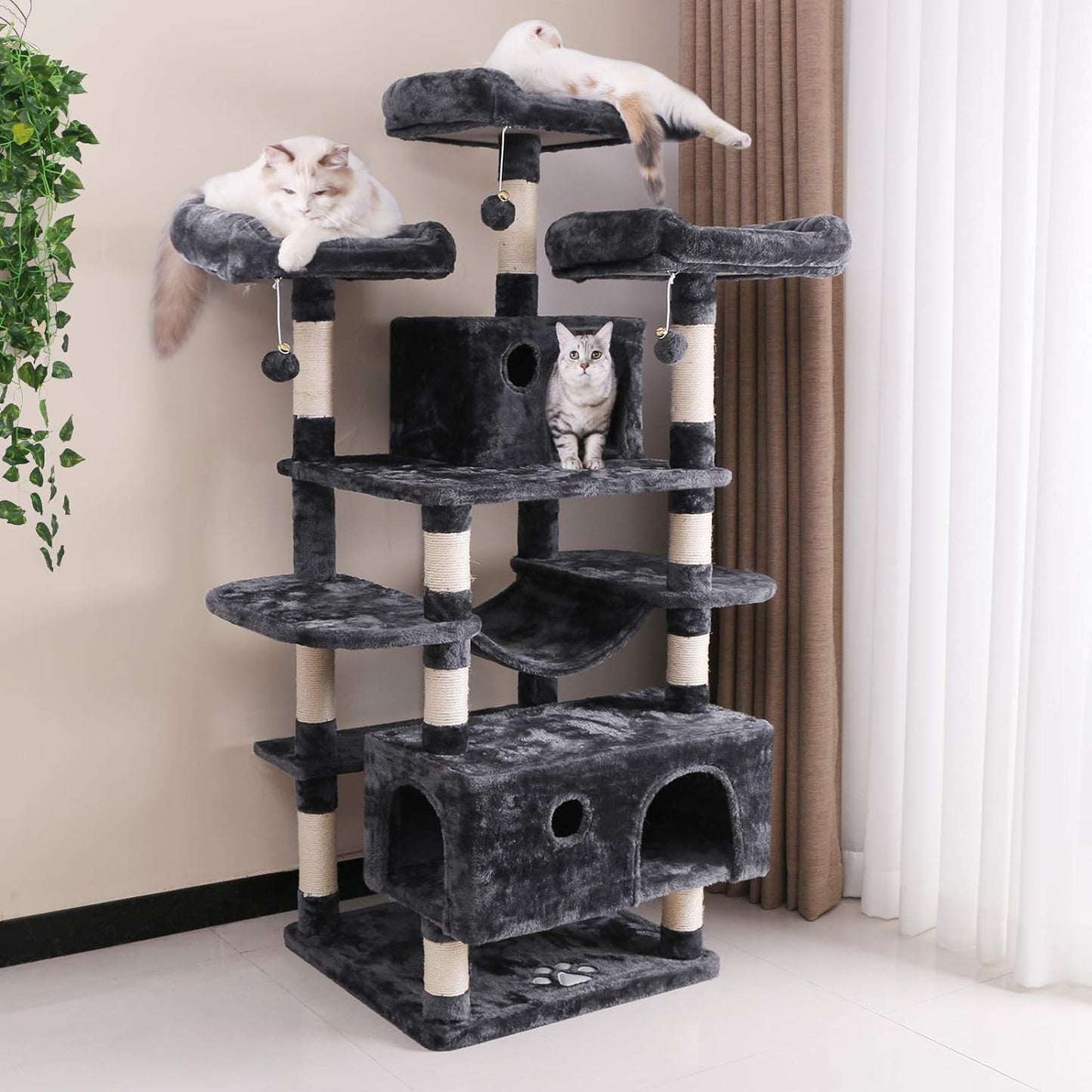 Multi-Level Cat Tree Tower – Large Cat Condo with Perches, Hammock & Scratching Posts 🏡🐱.