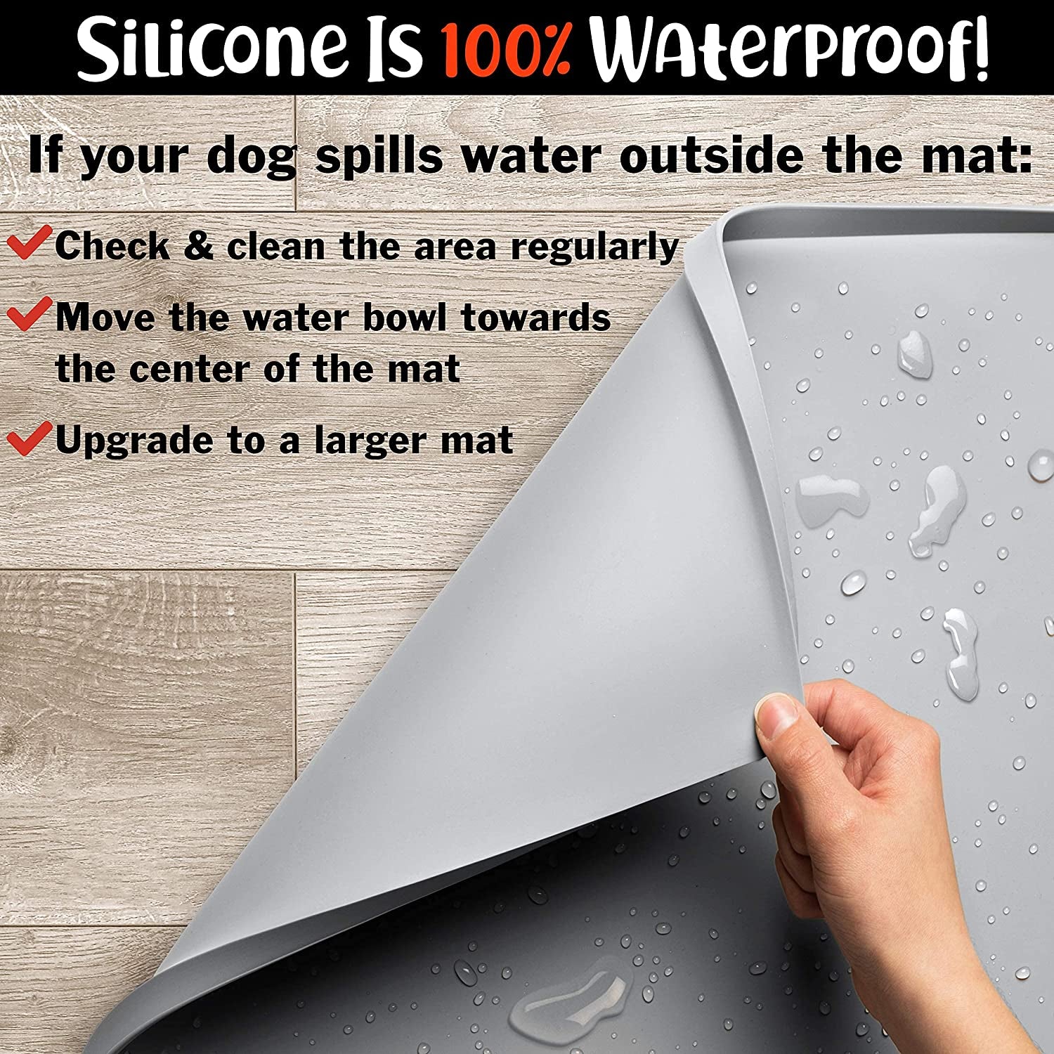 Dog Food Mat - Waterproof Dog Mat for Dog Bowls, Silicone Mat for Dog Food and Water Bowl, Rubber Dog Bowl Mat with Edges, Nonslip Pet Food Mat, Dog Feeding Mat (Large: 24"X16", Mist)