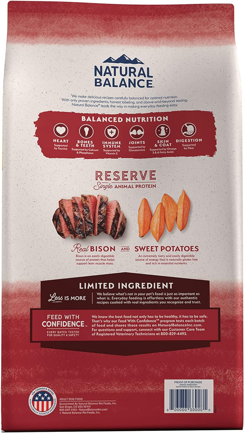 Limited Ingredient Adult Grain-Free Dry Dog Food, Reserve Sweet Potato & Bison Recipe, 12 Pound (Pack of 1).