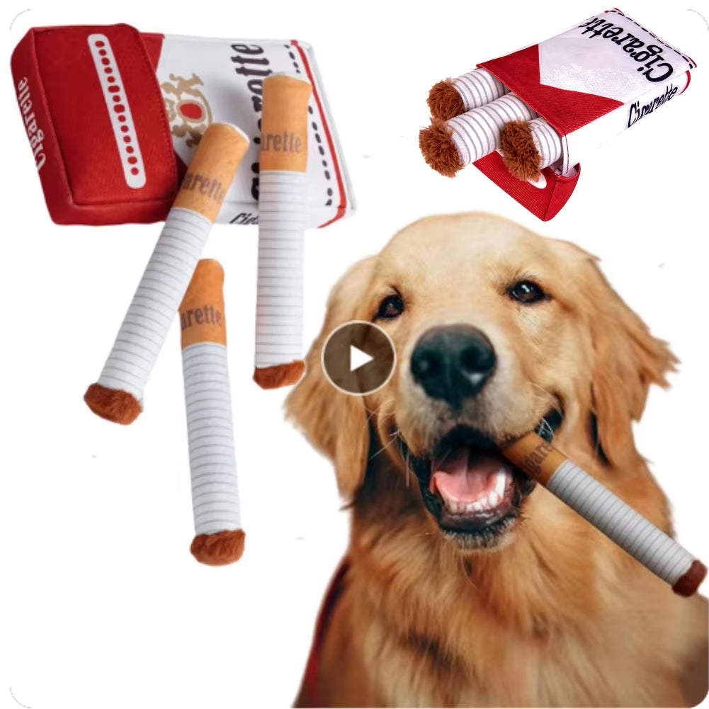 Funny Cigarette Dog Toy – Plush Squeaky Chew Toy for Small & Medium Dogs 🐶🚬.