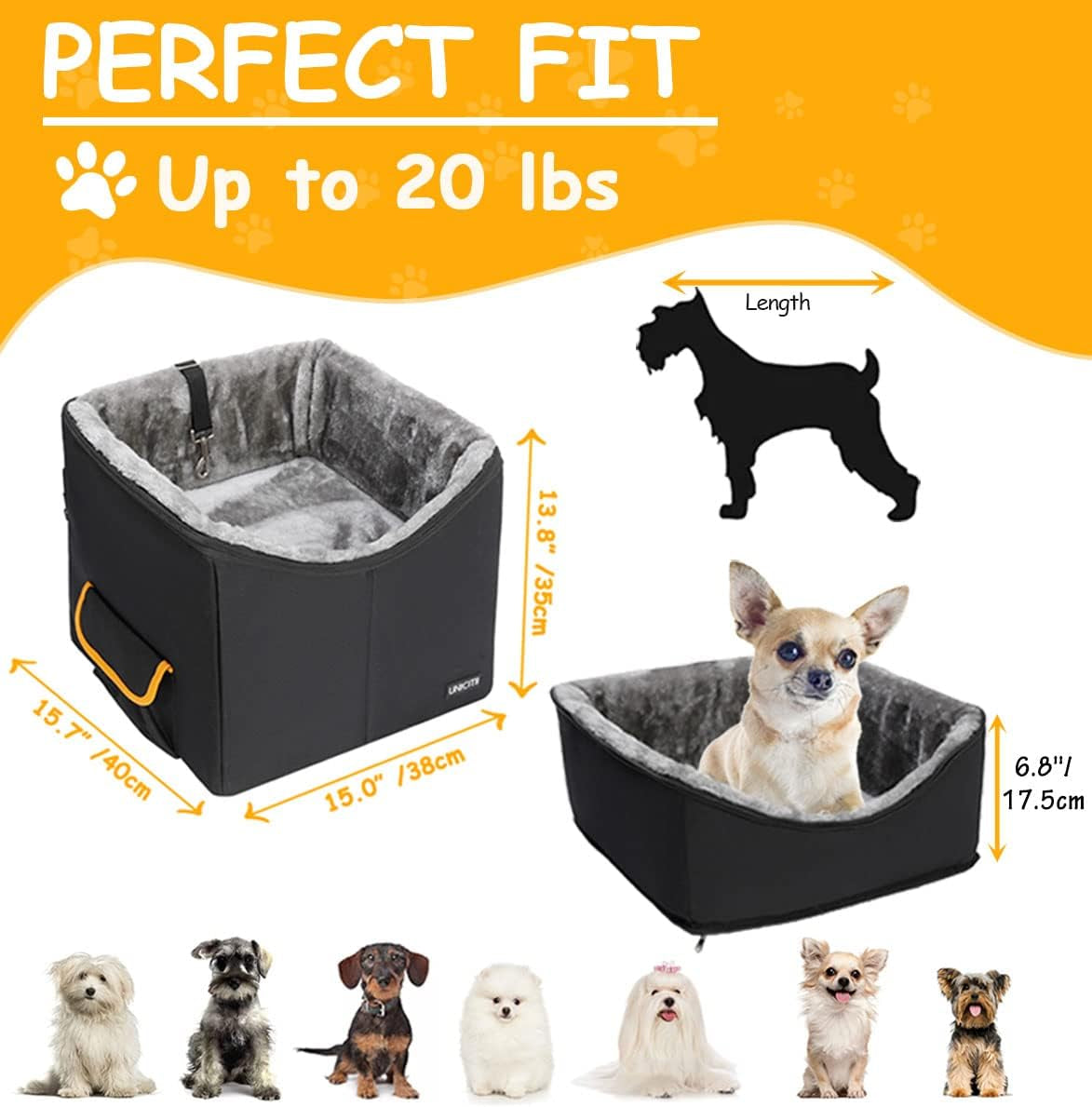 UNICITII Elevated Dog Booster Car Seat – Safe, Comfortable & Secure Travel for Small Dogs & Cats 🚗🐶.