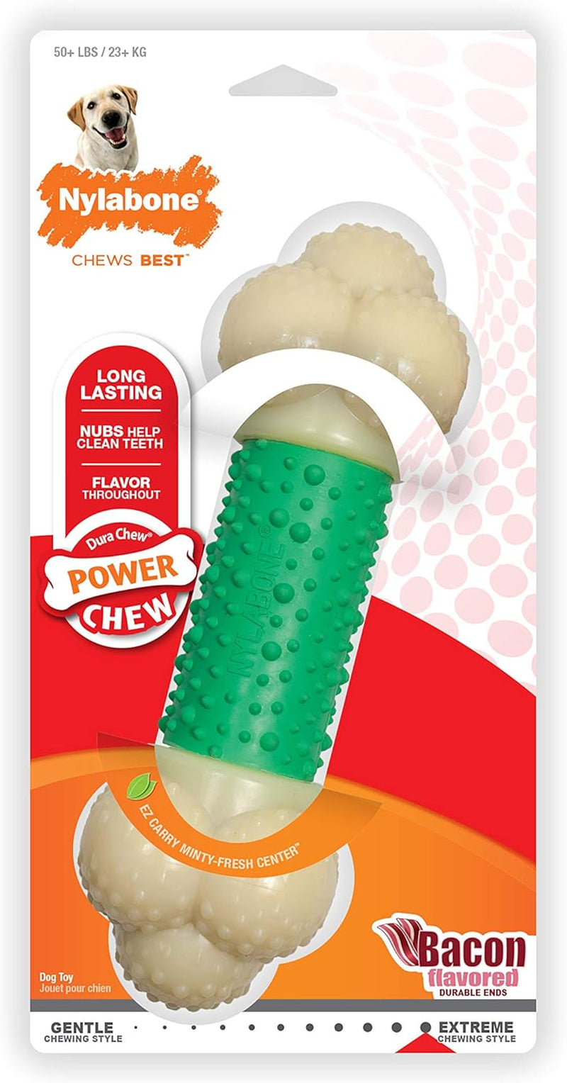 Nylabone Power Chew Dog Toy – Durable, Bacon-Flavored & Dental-Healthy for Aggressive Chewers 🐶🦴.