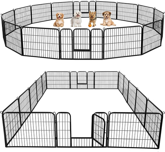 Dog Playpen Outdoor 24 Inch 16 Panels Indoor Dog Fence Metal Dog Pen Heavy Duty Pet Puppy Exercise Pen for RV Camping Garden Yard