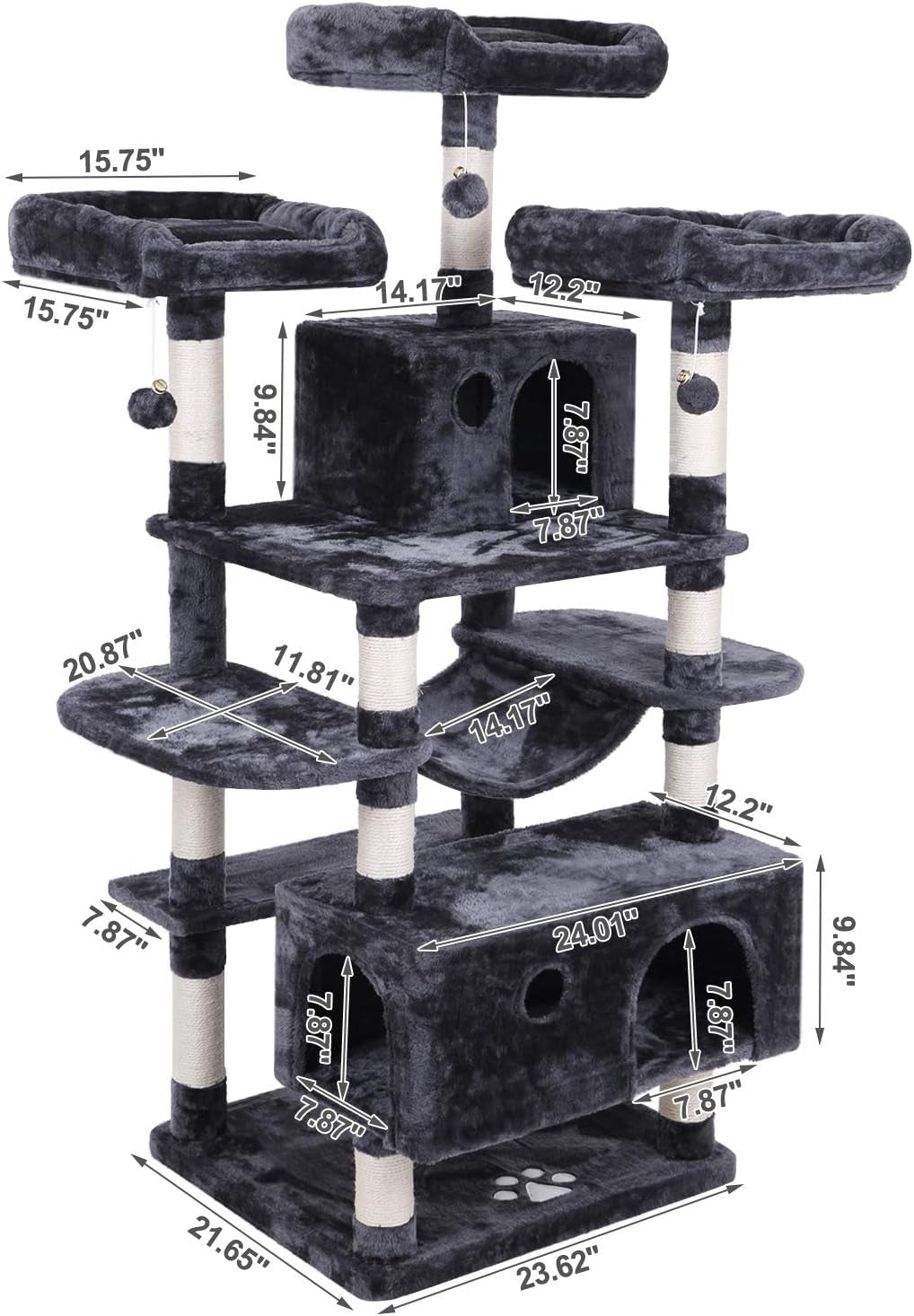 Multi-Level Cat Tree Tower – Large Cat Condo with Perches, Hammock & Scratching Posts 🏡🐱.