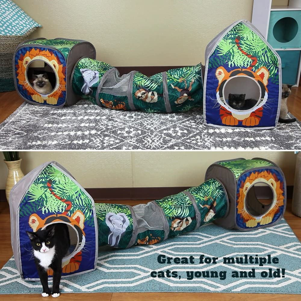 Jungle Cat Cube Combo, Collapsible Cat Cube, Cat Bed, Tunnel, Cat Toy