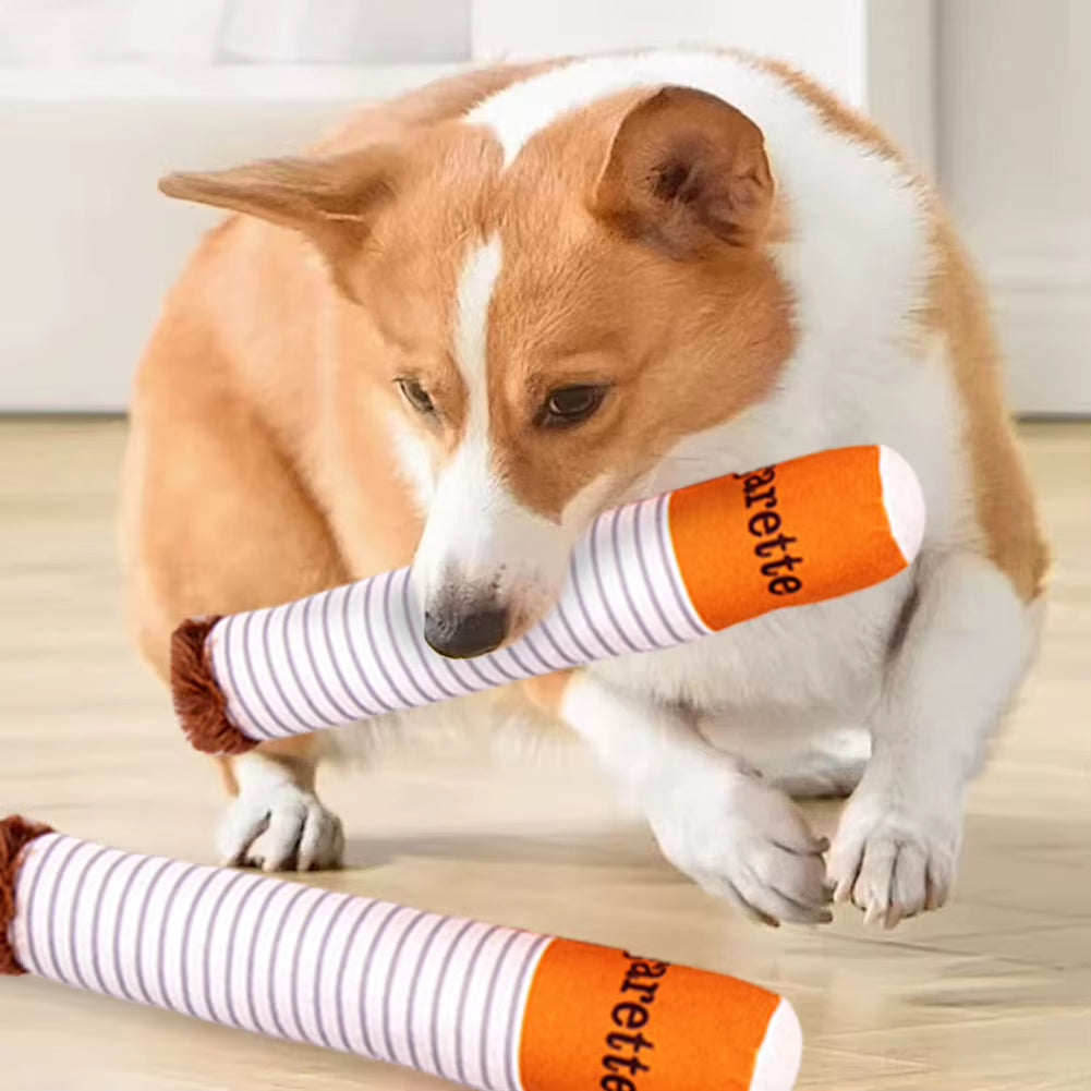 Funny Cigarette Dog Toy – Plush Squeaky Chew Toy for Small & Medium Dogs 🐶🚬.