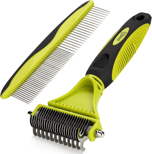 Pecute 2-in-1 Pet Grooming Tool – Dual-Sided Undercoat Rake for Dogs & Cats 🐶🐱.